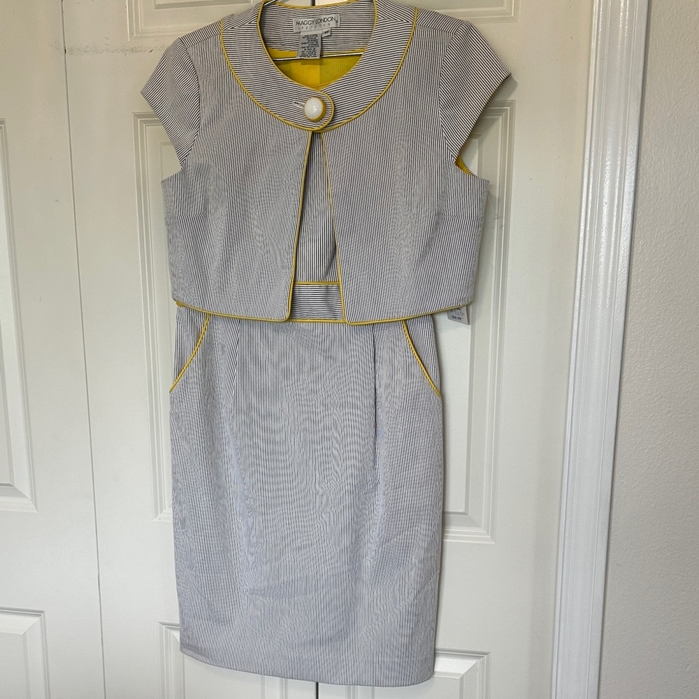 Maggy London 2 piece dress & jacket NWT Black and White striped knee length 10P